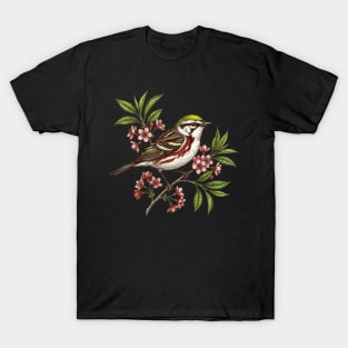 Botanical Chestnut-Sided Warbler Bird Wildlife Art T-Shirt